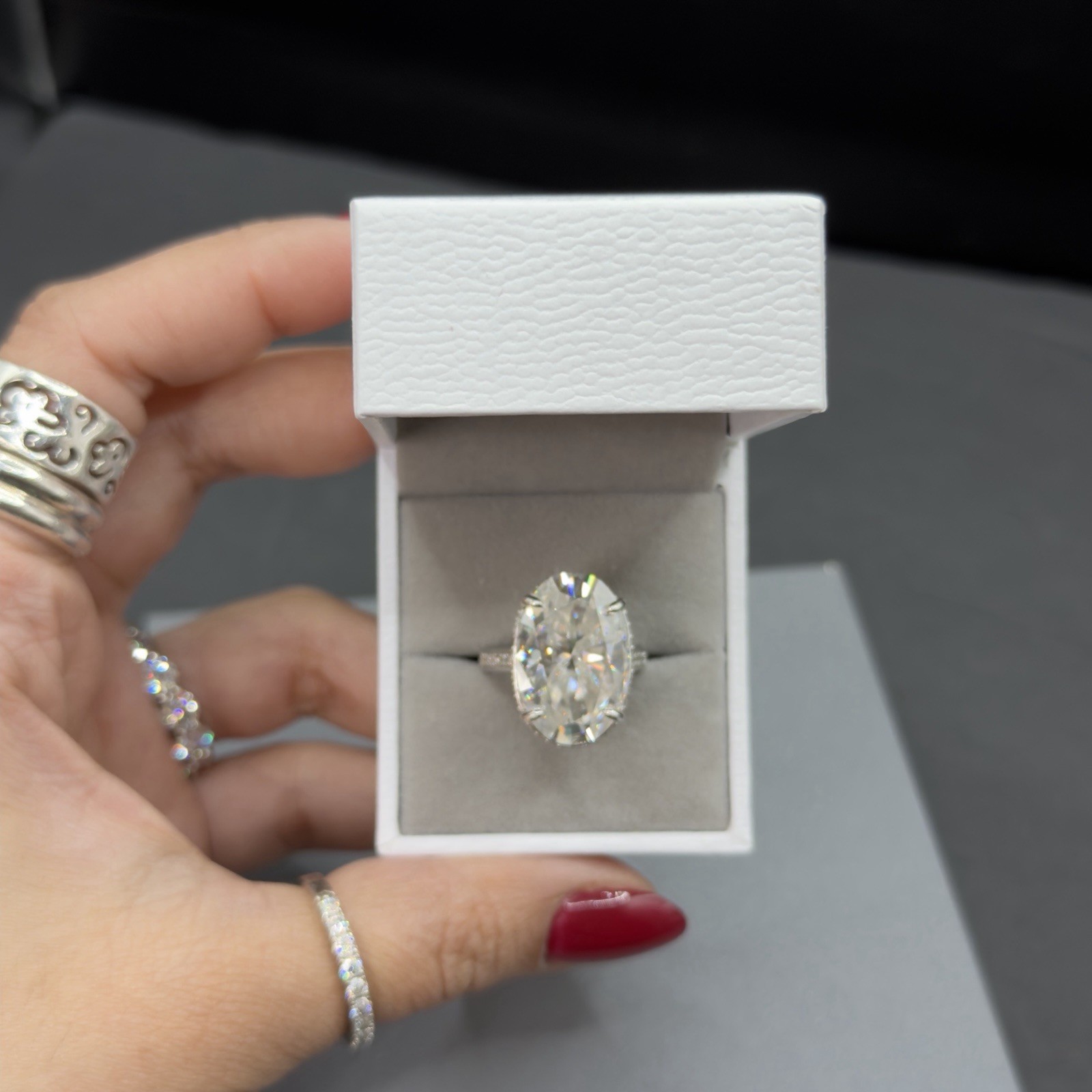 20ct oval cut big real Moissanite vvs1 color D Promise ring size 6