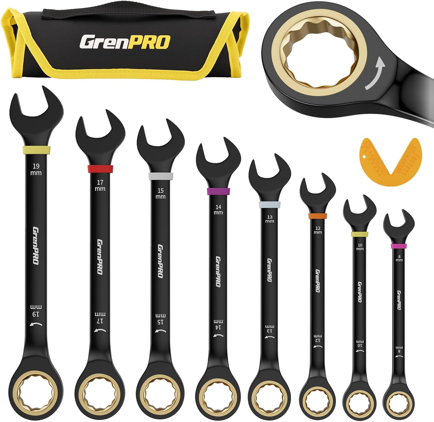 Ratcheting Wrench Set Metric and Standard, 9PC 8-19 Mm 72Th Long Big Box Open En