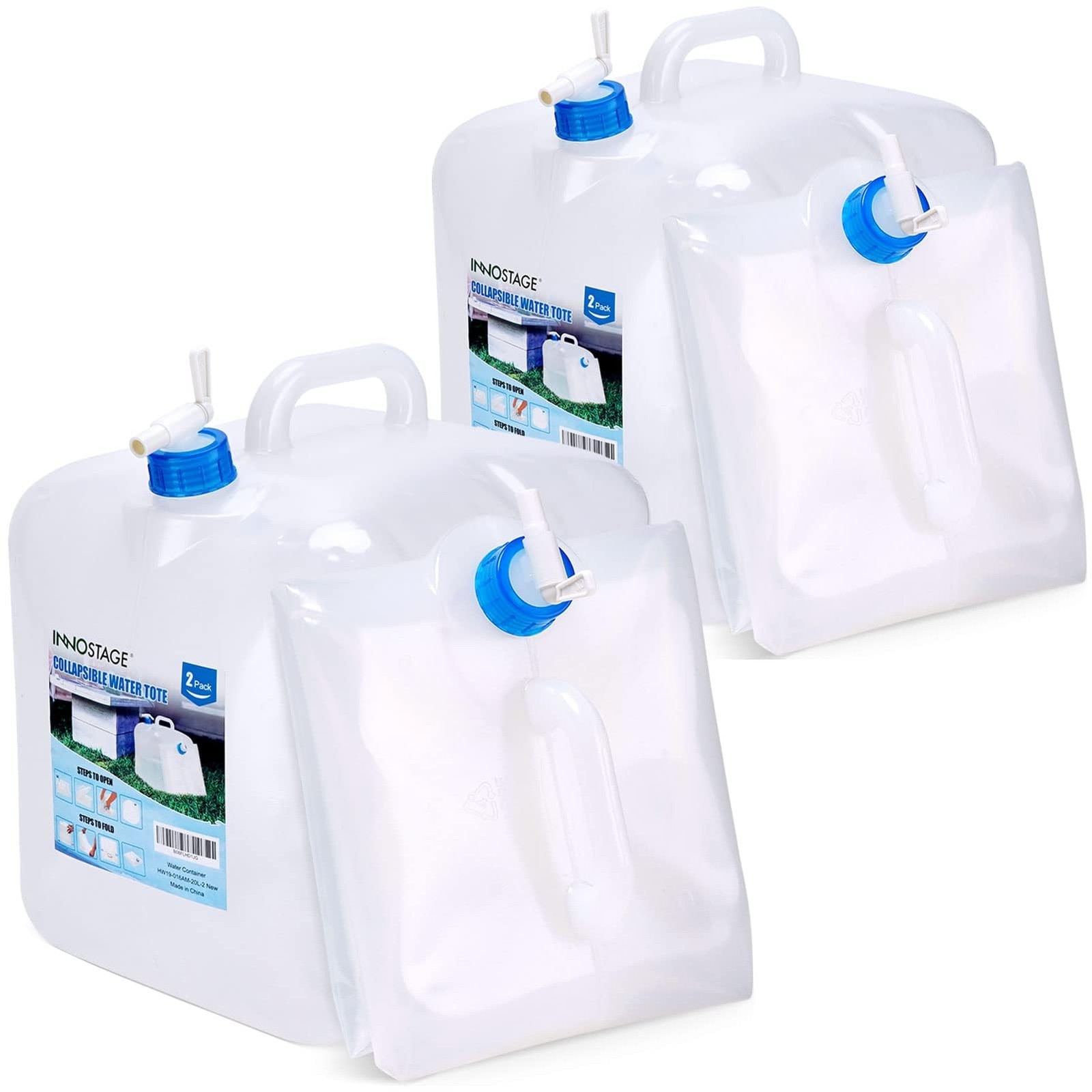 INNO STAGE 2 PACK Collapsible Water Container 5.3 Gallon 2 pack, Transparent 