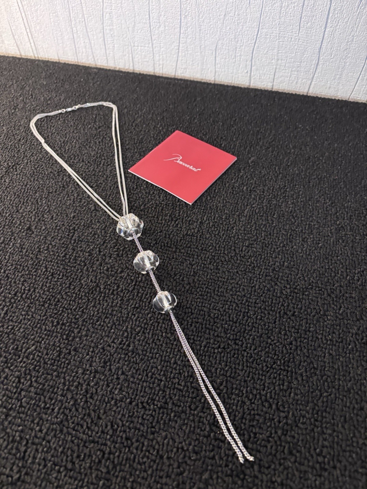 Red Baccarat Crystal Necklace '3 Clear Octagons'