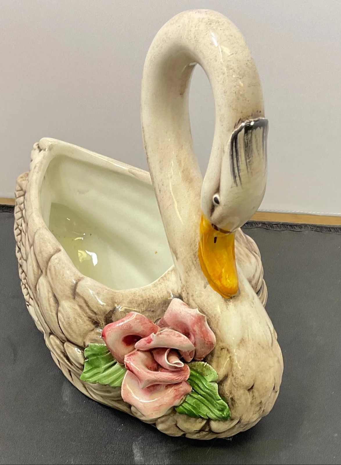 Vintage Ceramic Swan Vase Made in Italy Floral Planter