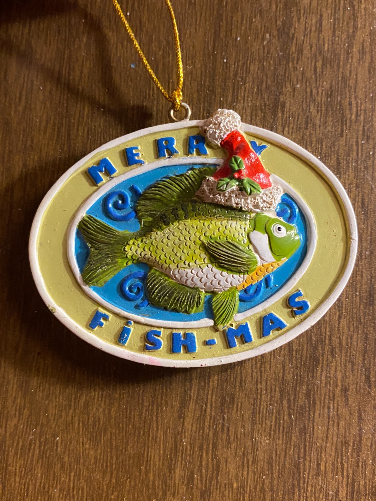 Resin MERRY FISH-MAS Fish Christmas Ornament 2 3/4"