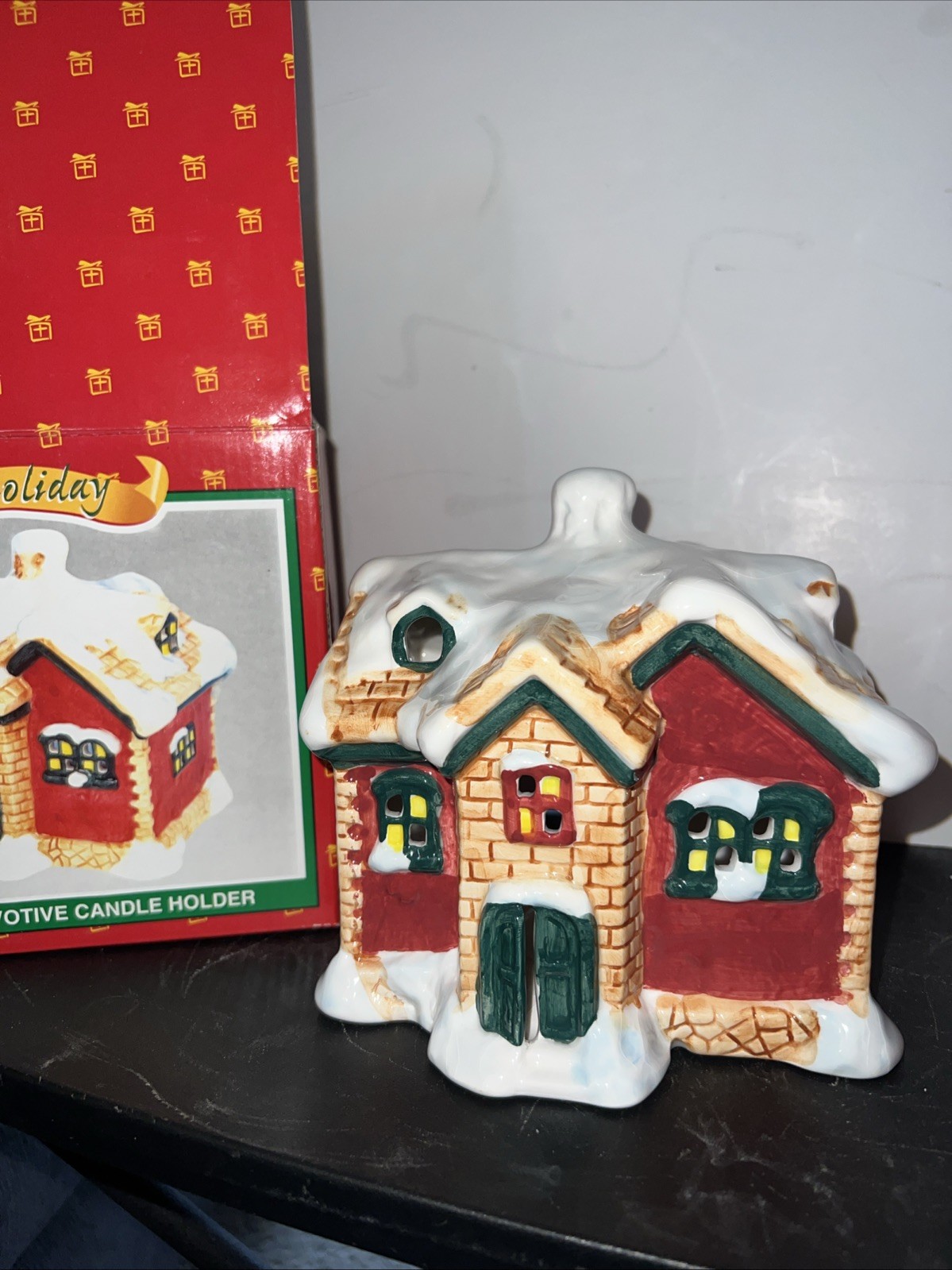 World Bazaars Holiday Christmas House Ceramic Votive Candle Holder New In Box