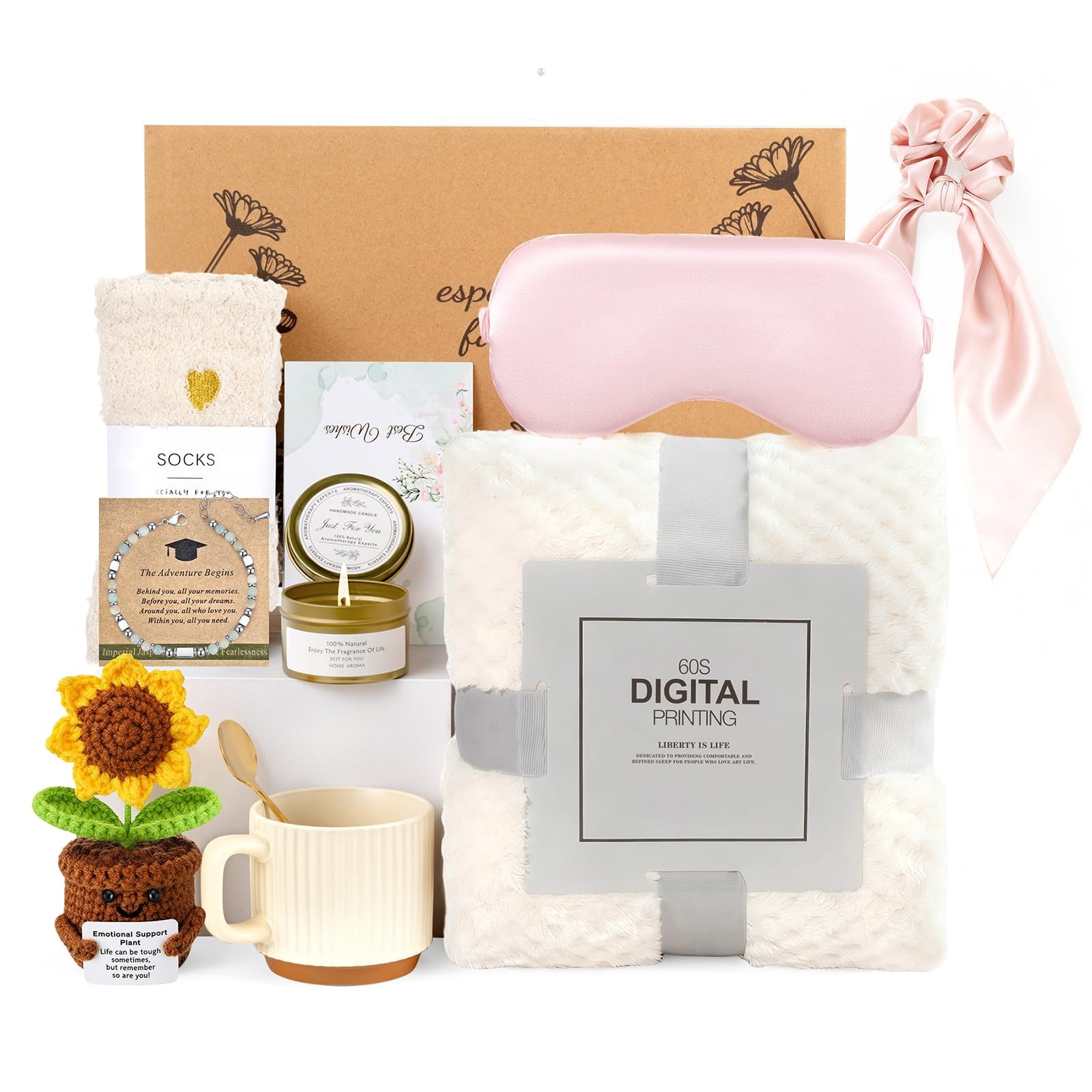 VELVINESTD Birthday Gifts for Women, Self Care Gift Baskets, Get Full, Beige 