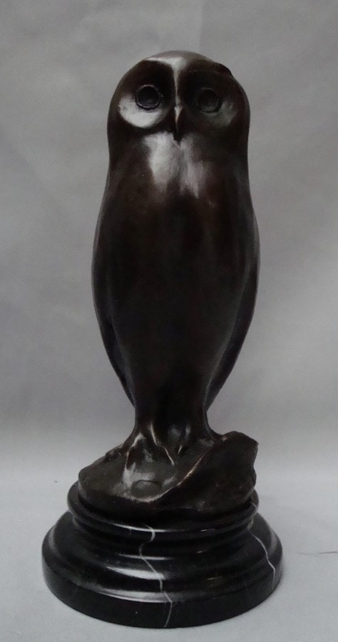 Art Deco Style Statue Sculpture Owl Owl Bird Wildlife Art Nouveau Style Bronze S
