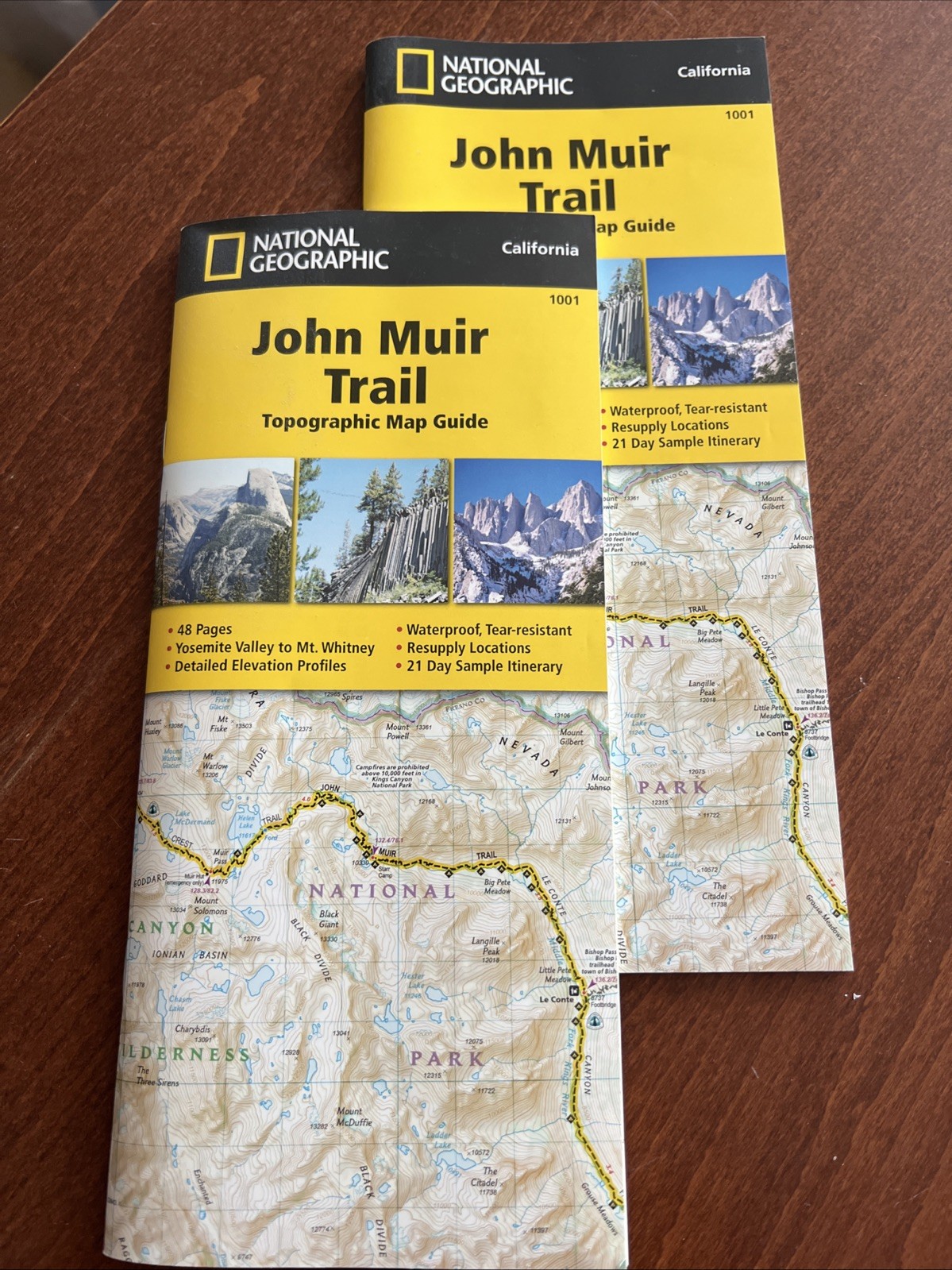 Trail Map - John Muir Trail - Yosemite to Mt Whitney Natl Geo map #1001 (Qty 2) 