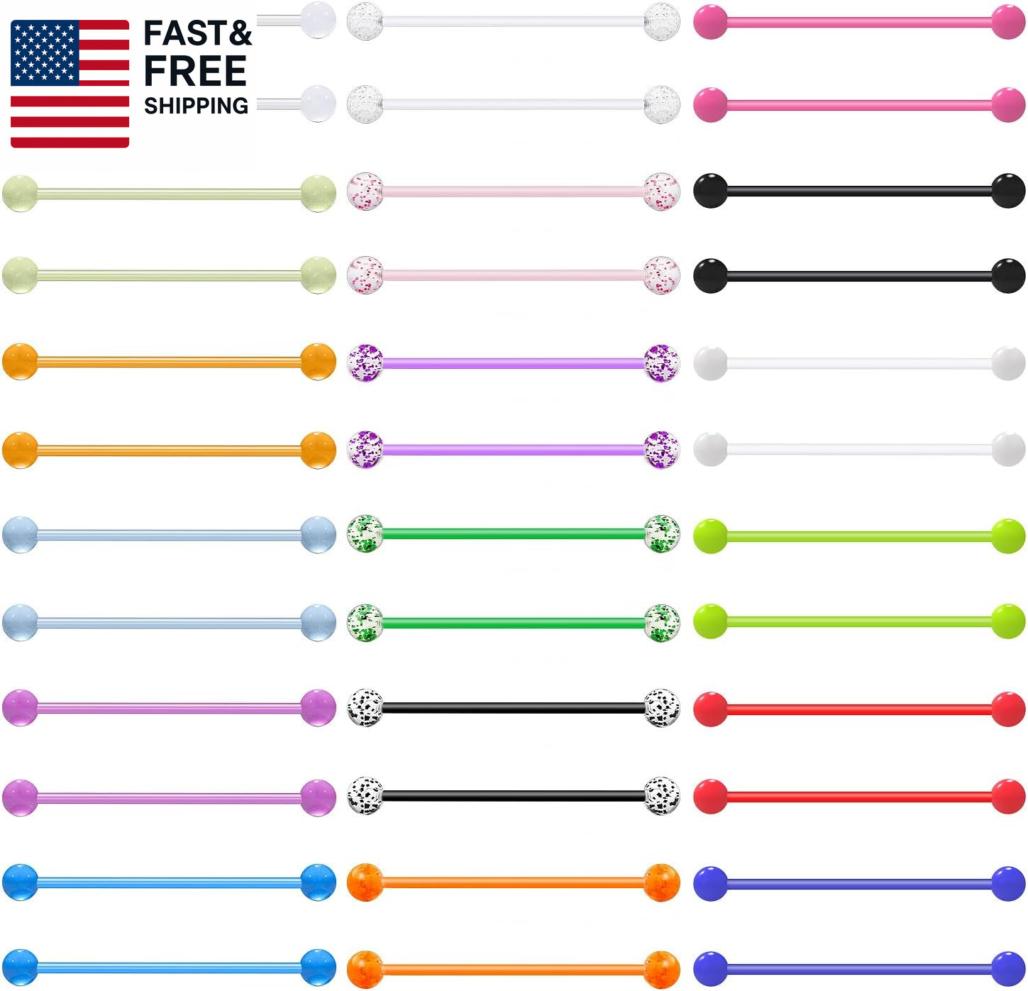 36PCS Plastic Industrial Piercing Jewelry 14G Industrial Bar Piercing Acrylic G