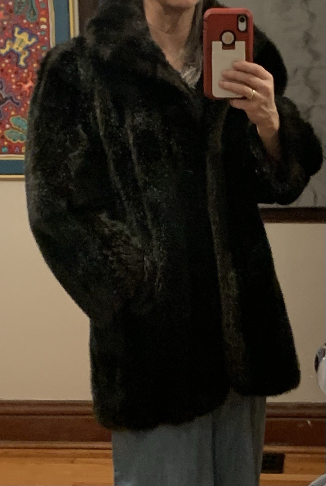 Vintage Faux Mink Fur Coat Mid-length Made In USA Size Medium Women's Brown