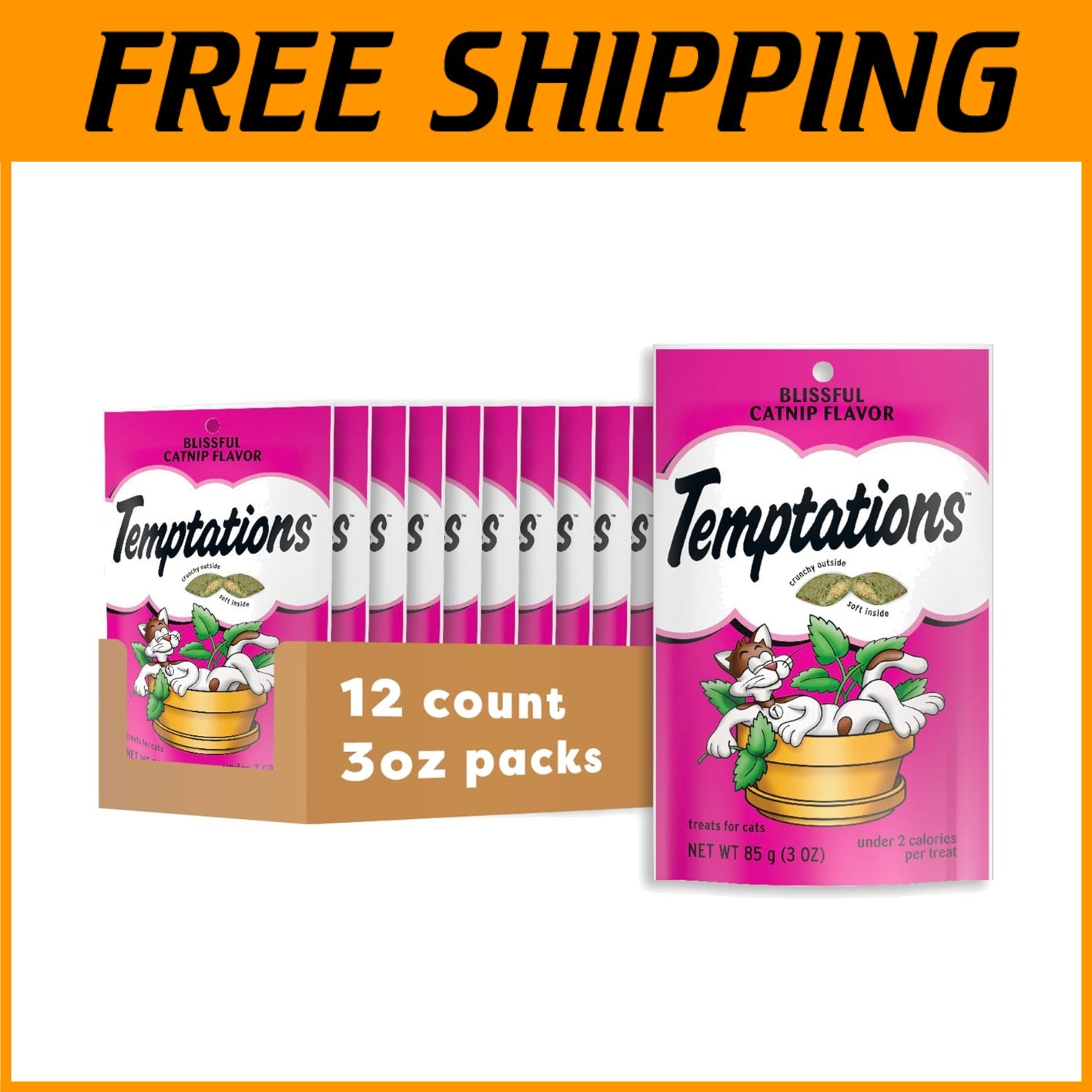 Balanced Adult Cat Treats, Crunchy Soft Catnip 12 Pack