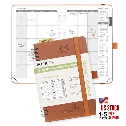  Monthly Planner Small - 4.25" x 6.25" Brown Monthly Layout & Jan.2026-Jun.2027