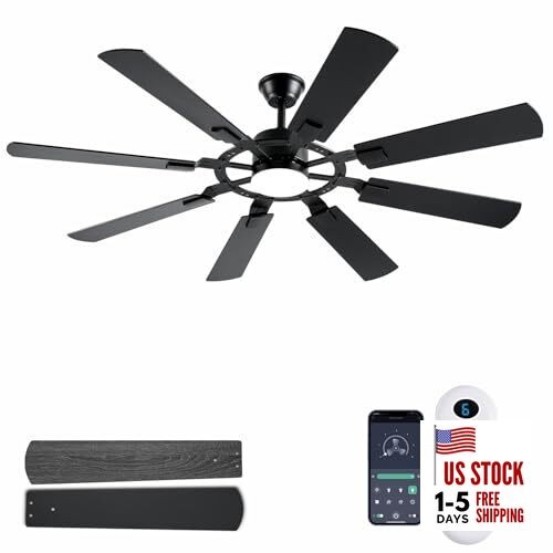 62 Inch Ceiling Fans with Lights, Large Low Profile Ceiling Fan with Black