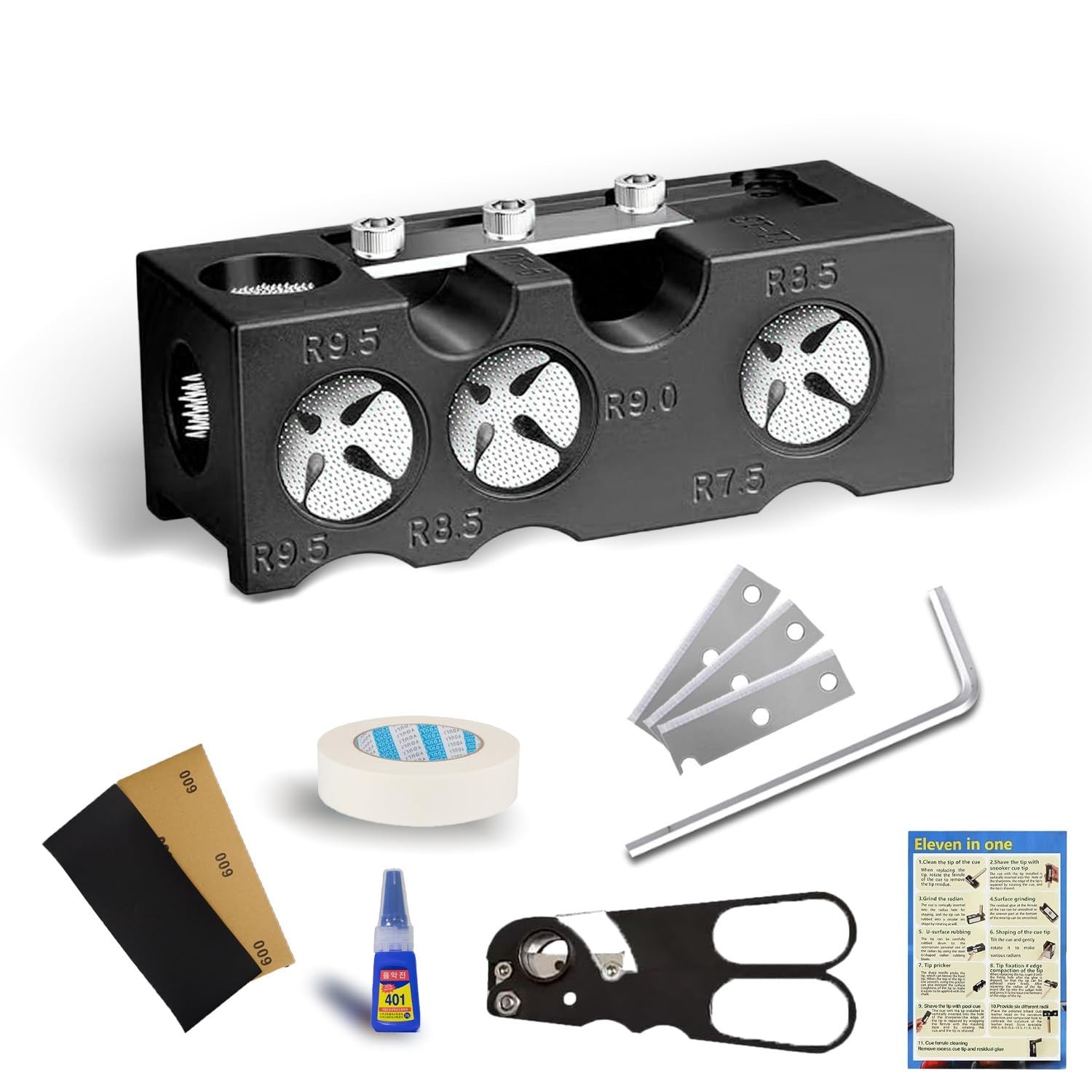 11-in-1 Aluminum Alloy Billiard cue tip Shaper，Portable Billiard Cue Tip 