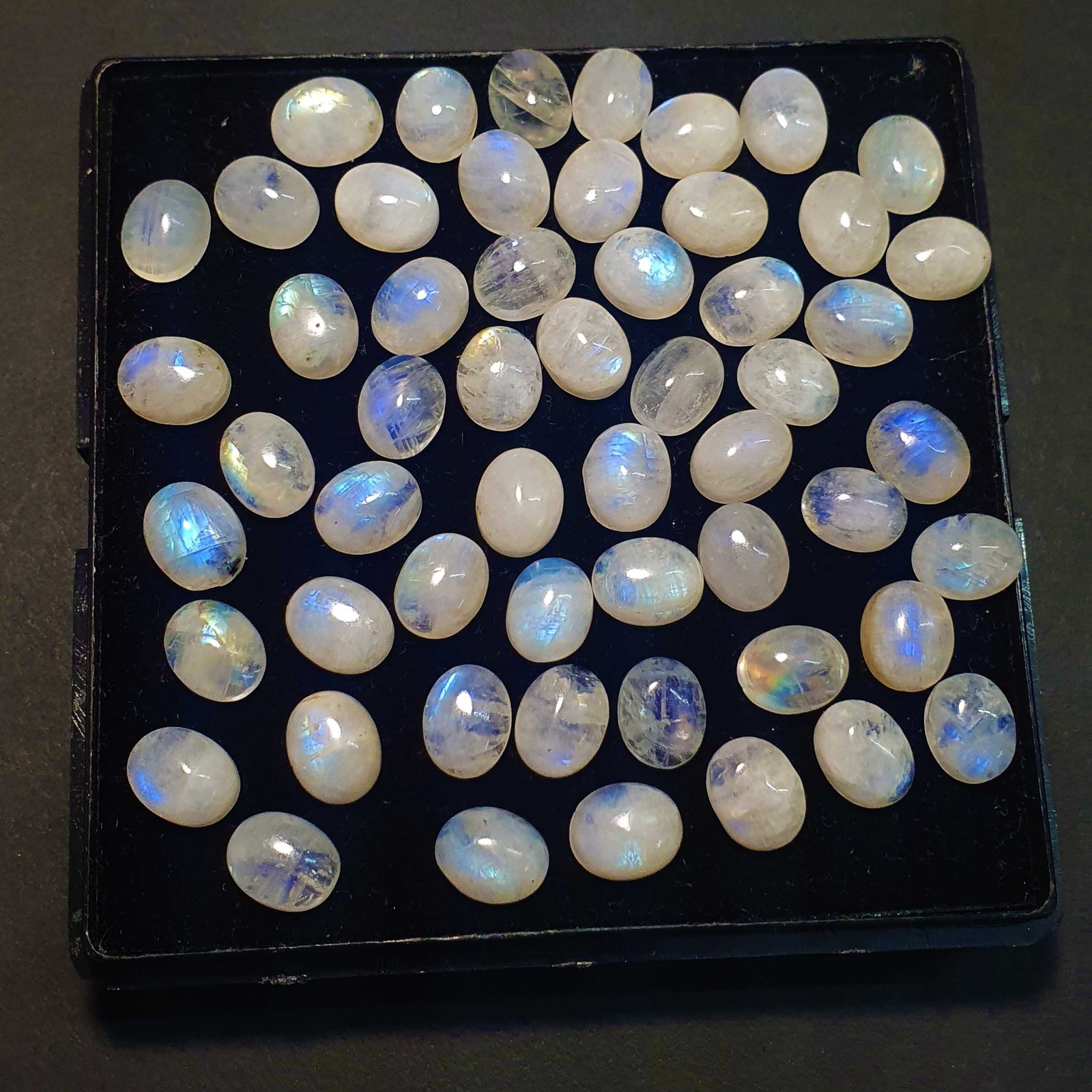 Natural Rainbow Moonstone Oval Cabochon Loose Gemstone Lot 54 Pcs 7x9 mm 122 CT