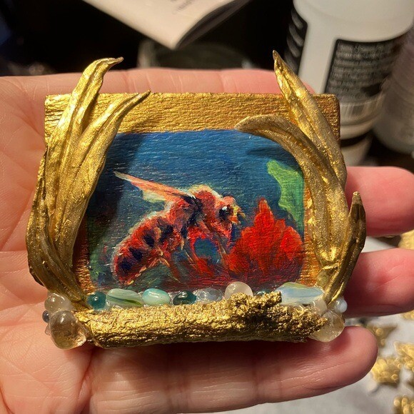 Original Painting Honeybee Insect Art Miniature Nature Sculpture By Artist EAE