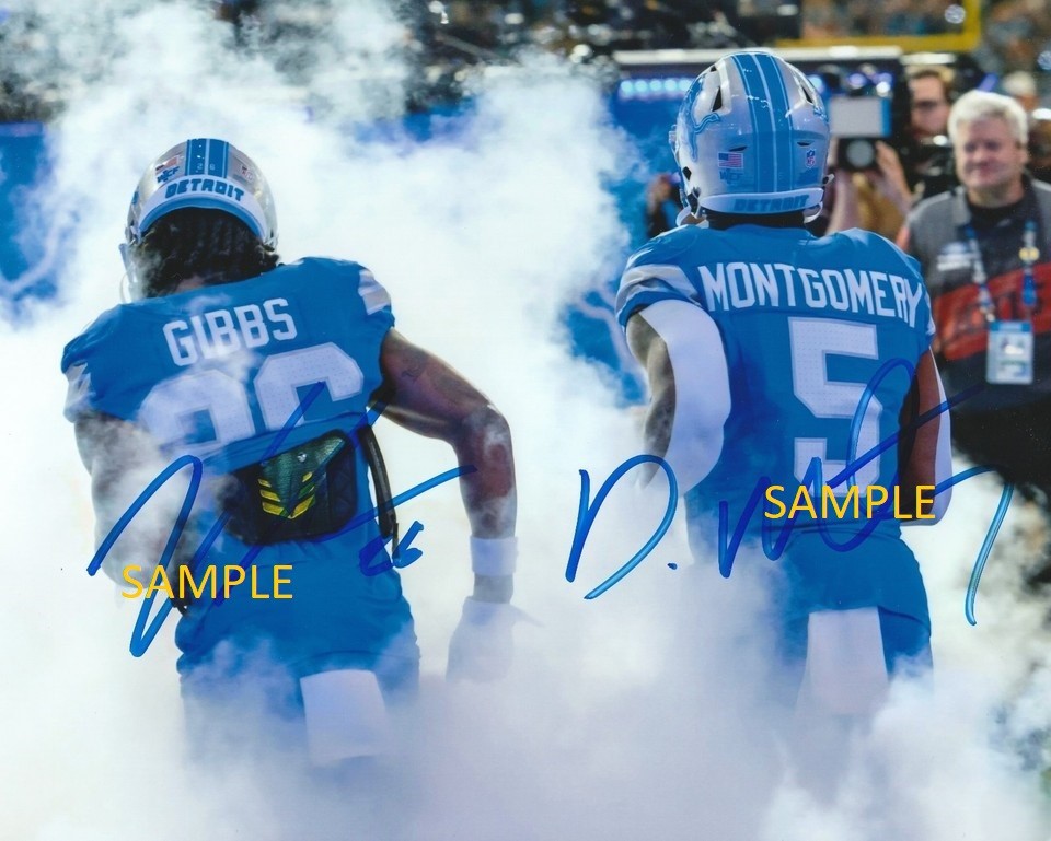 DAVID MONTGOMERY JAHMYR GIBBS REPRINT SIGNED 8X10 PHOTO AUTOGRAPHED GIFT LIONS