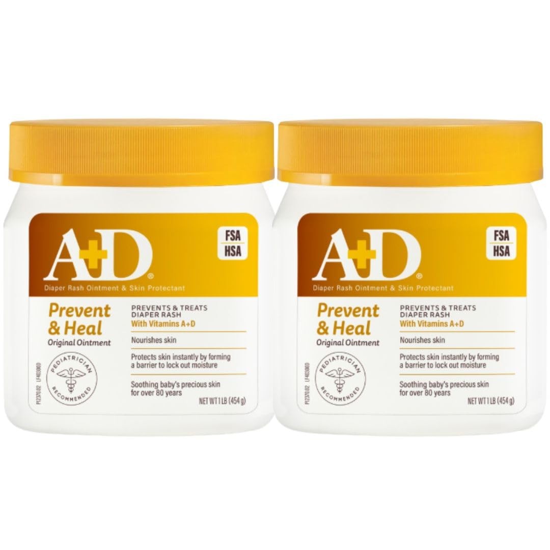 A+D Original Diaper Rash Ointment, 1 Pound Jar Pack of 2 1 (Pack 2) 
