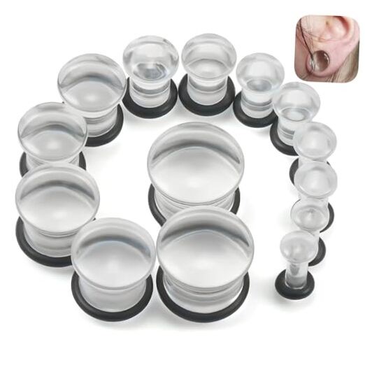 8G-12mm Acrylic Single Flare Gauges for Ears with Silicone O-Ring Clear 8G-12mm