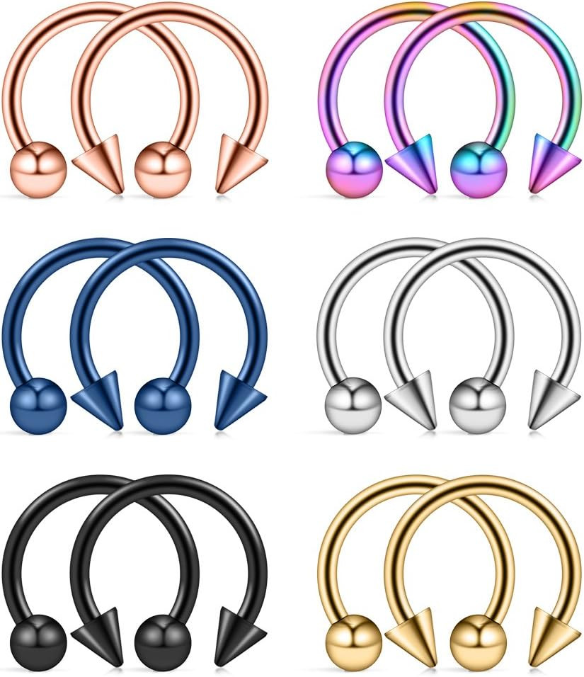 12PCS 12G Surgical Steel Nose PA Septum Horseshoe Hoop Earring Eyebrow Tragus Li