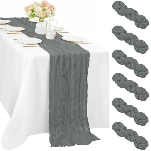 6 Pcs Gray 35 x 120 Inches Long Cheesecloth Table Runner 10FT 10ft x 6pcs Grey