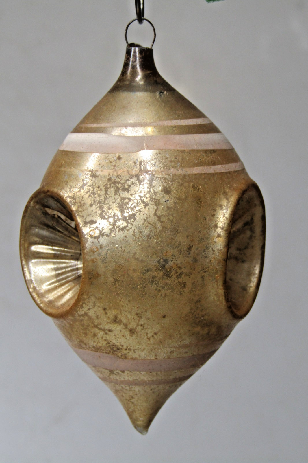 Antique Vintage Blown Glass Multi Indent DROP Gold Christmas Ornament Germany