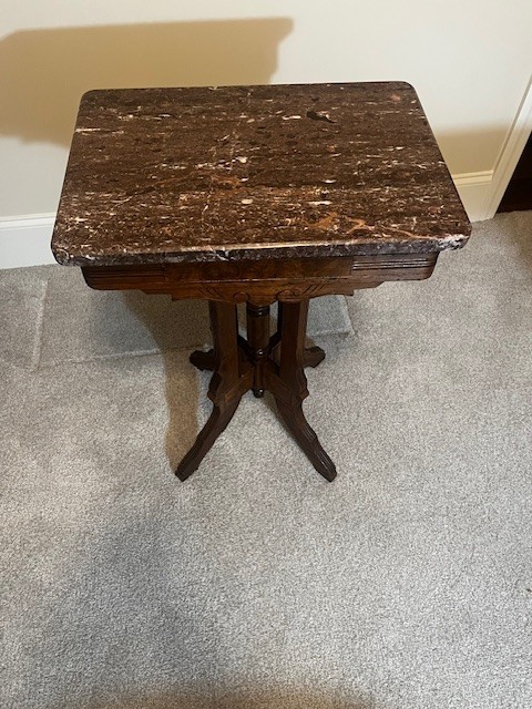 Antique Eastlake Victorian Walnut Marble Top Rectangle Parlor Table