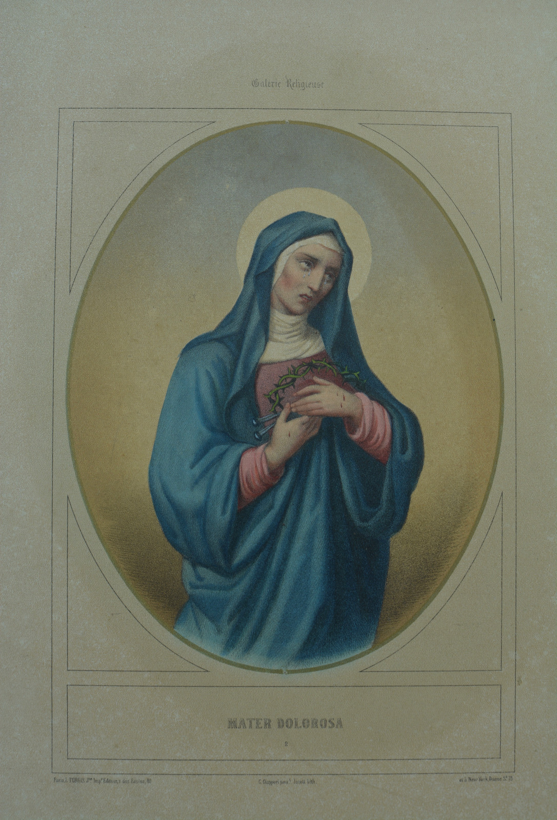 Color Lithograph Religious 19th Mater Dolorosa Virgin After Ciappori