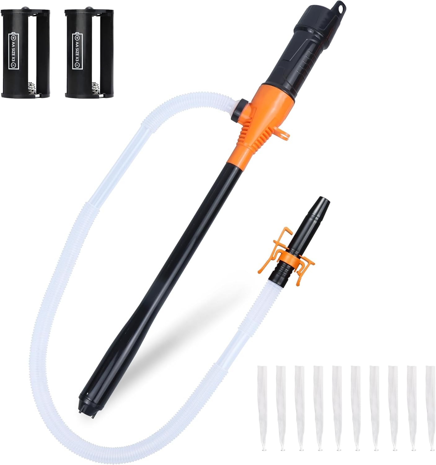 Portable Transfer Pump Battery Operated Electric Siphon-Orange-Extension Hose