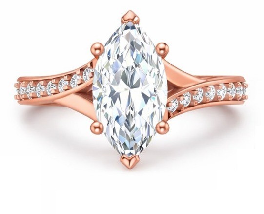 1.65CT Marquise Lab Diamond Engagement Ring Split Shank Solid 10K 14K 18K Rose G