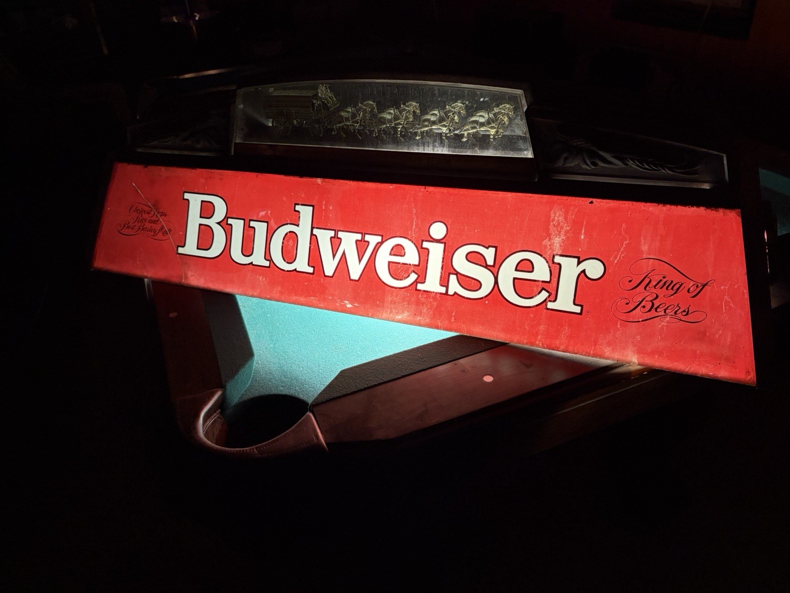 VTG ANHEUSER-BUSCH BUDWEISER BEER CLYDESDALES HANGING POOL TABLE BAR LIGHT 40"