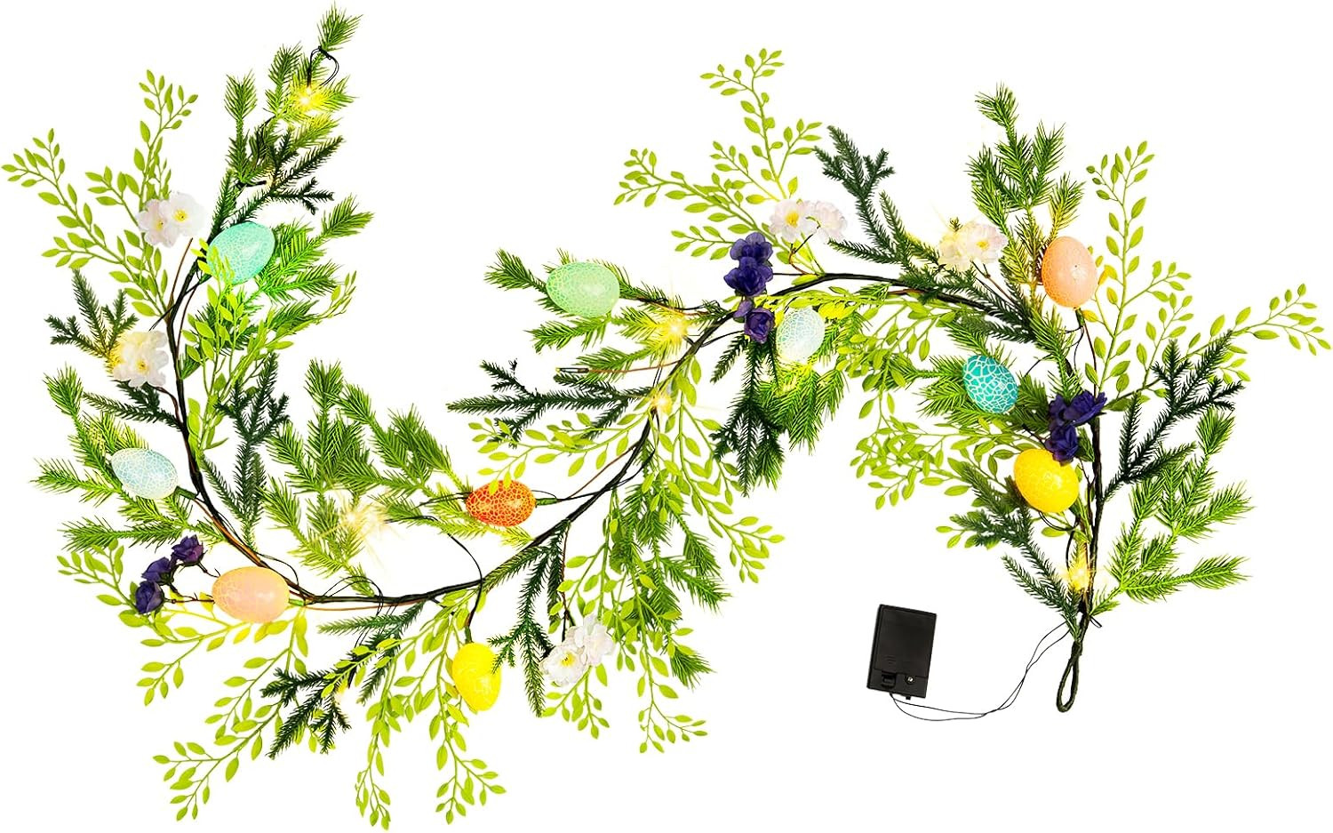 6FT Easter Garland with LED Lights, Artificial Spring Vine Branches, Floral Deco