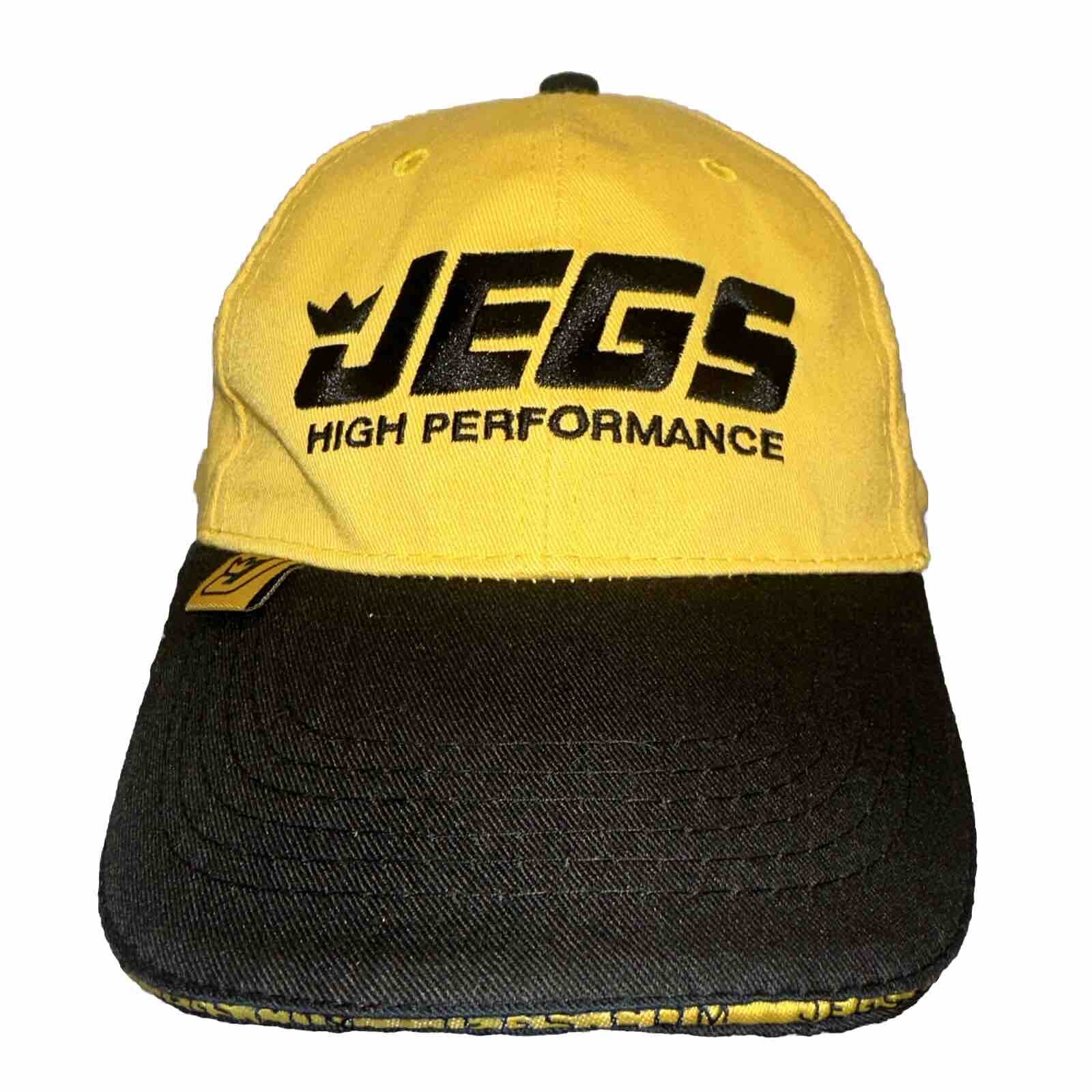 JEGS High Performance Black on Yellow Hat Cap Black Bill Hook Loop Black Button