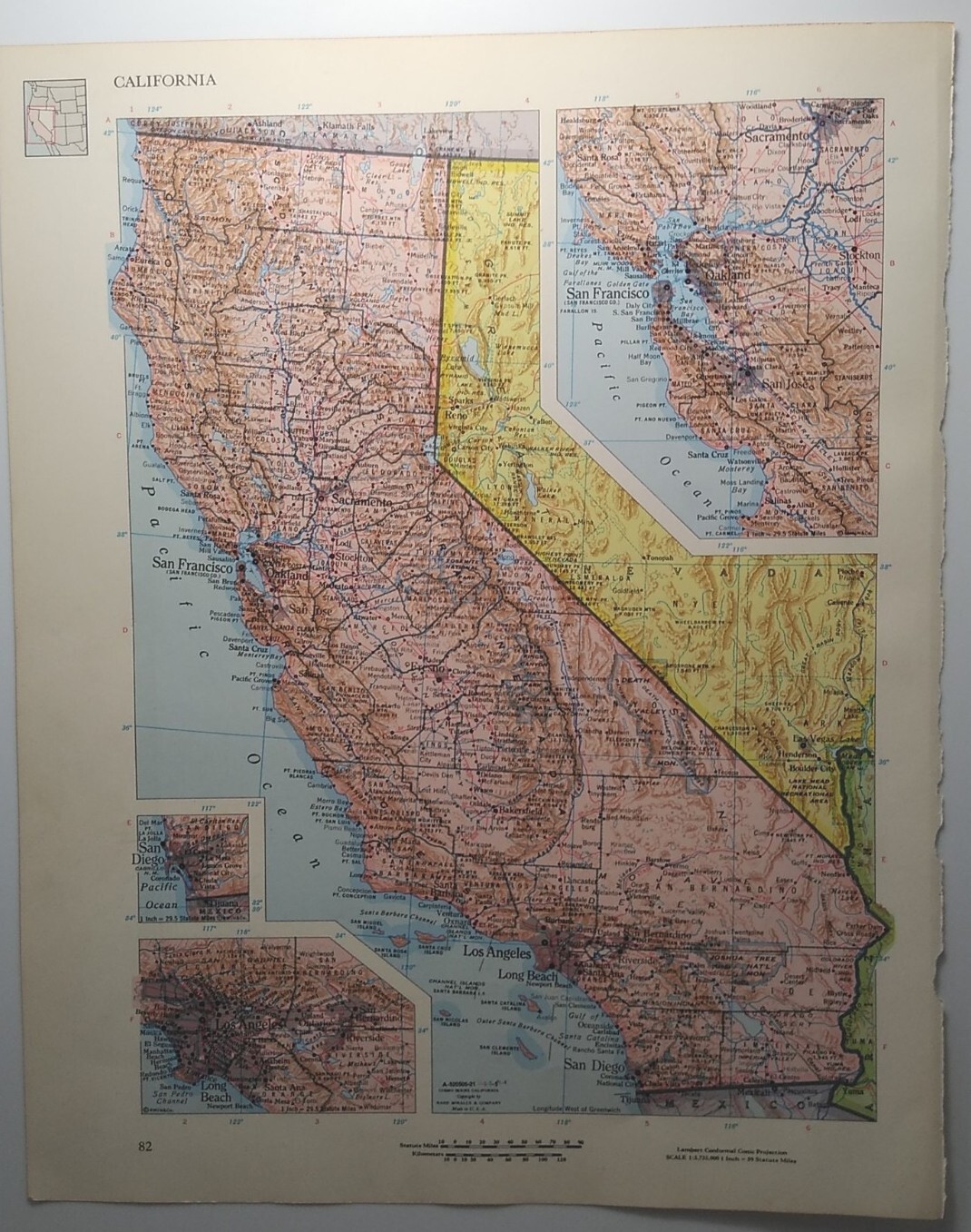 Vintage CALIFORNIA Atlas Map 1965 MSM Rand McNally Cosmopolitan World Atlas