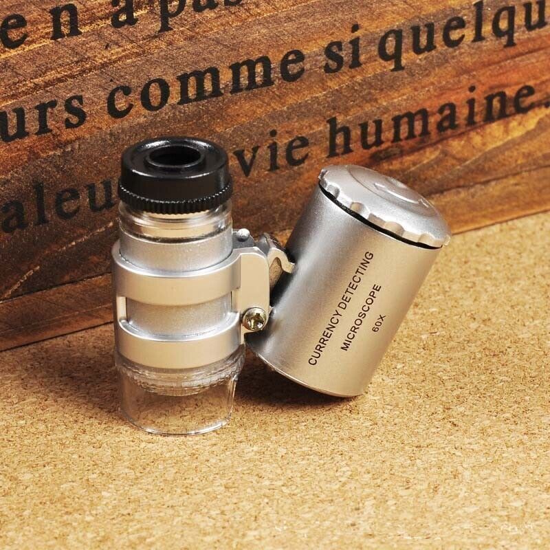 1PCS Portable Jewelers Loupe Magnifier Magnifying Glass 60x with LED Lighting