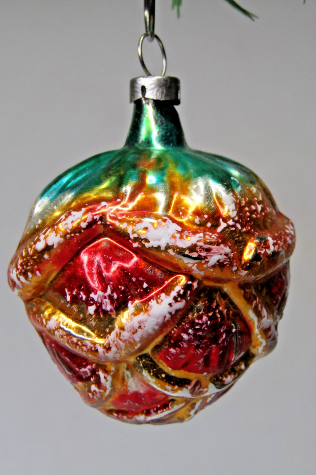 Antique VTG Glass Outdent Embossed ROSE FLOWER BUD Christmas Ornament Germany