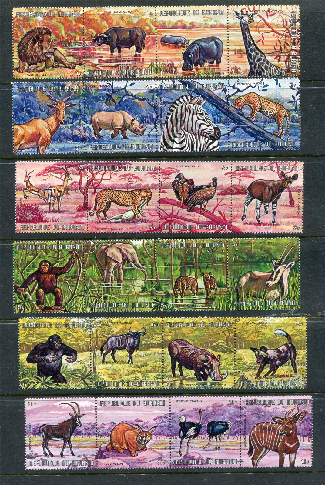Burundi #355-360, C146-148 Animal Strips Short Set [Mint Never Hinged]
