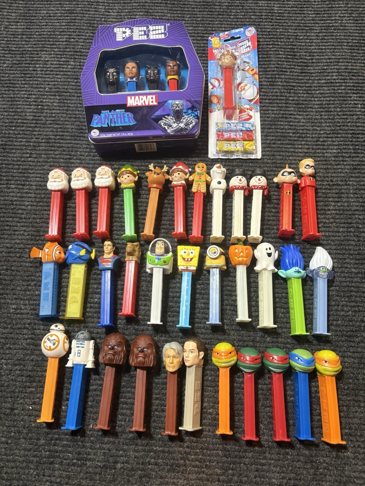 Lot Of 39 Different Pez Dispensers, Disney, Star wars, cartoons, Xmas, Halloween