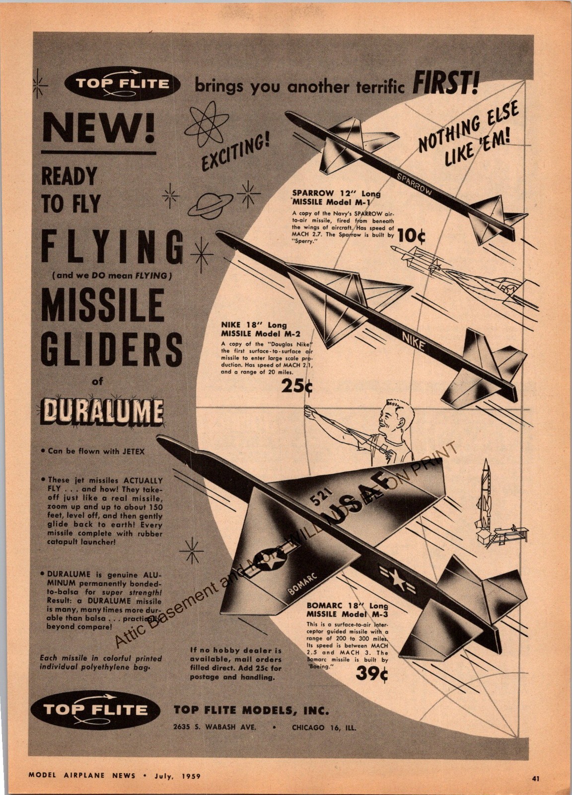 Top Flite Nike Missile Gliders Print Ad 1959 Wall Decor Ephemera Sparrow Bomarc