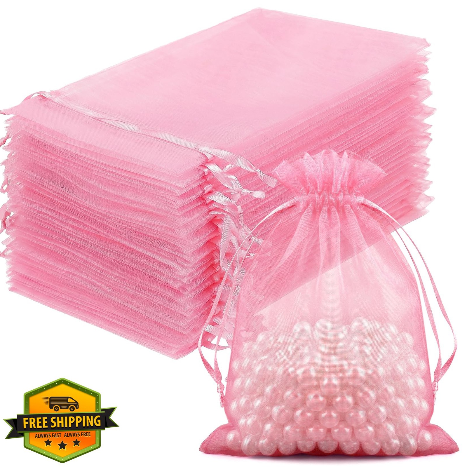 FUNFERY 100 Pink Organza Bags 4x6 in Drawstring Gift Jewelry Candy