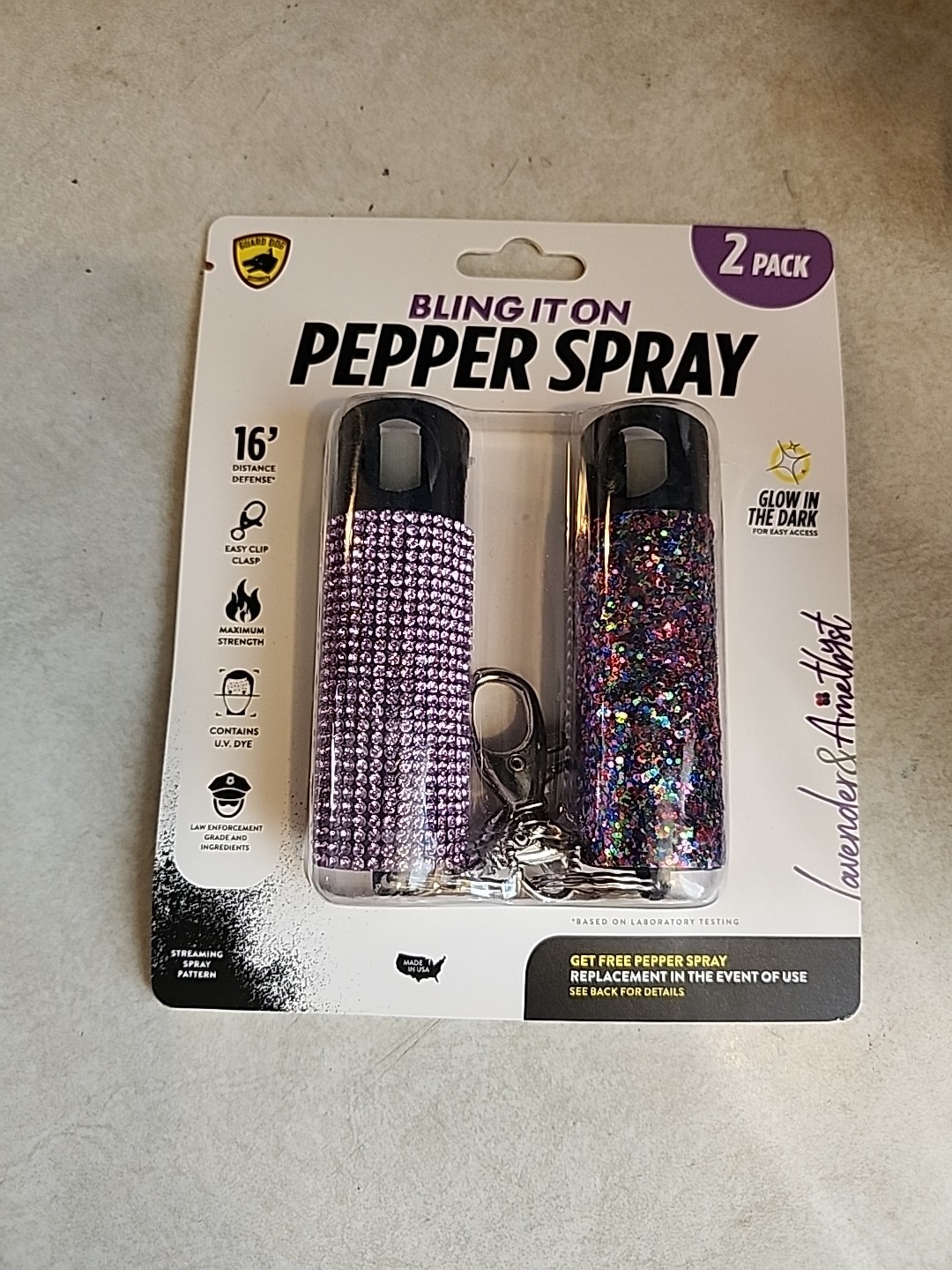 Guard Dog Security Bling It On Pepper Spray 2pk 16' Distance Lavender Amethyst