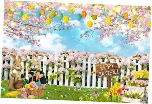 Spring Easter Backdrop Photography Colorful Eggs Rabbit 7x5ft Colorful Spring