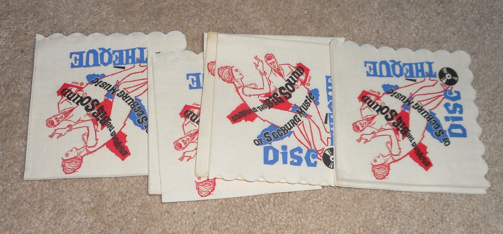 LOT OF 34 1965 SEEBURG DISCOTHEQUE BIG SOUND ADVERTISING NAPKINS JUKEBOX