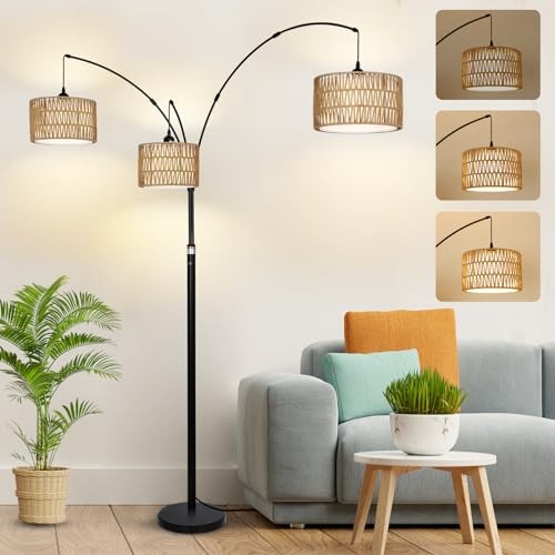  Arc Floor Lamps for Living Room, Farmhouse Boho Floor Lamp for Bedroom, Black