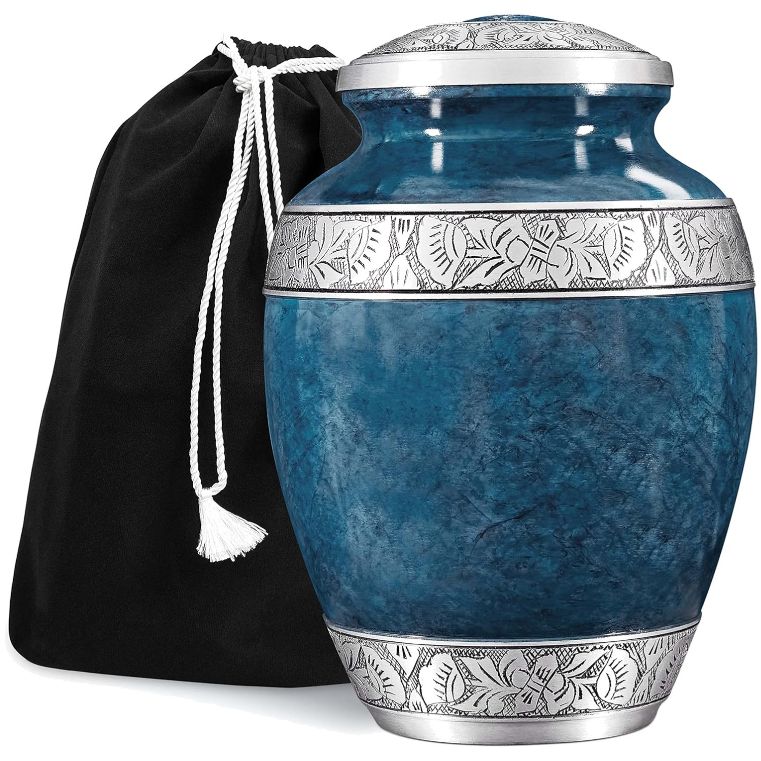 Durable Handcrafted Blue Aluminum Urn - Securely Holds Adult Ashes, 7"W x 10"H