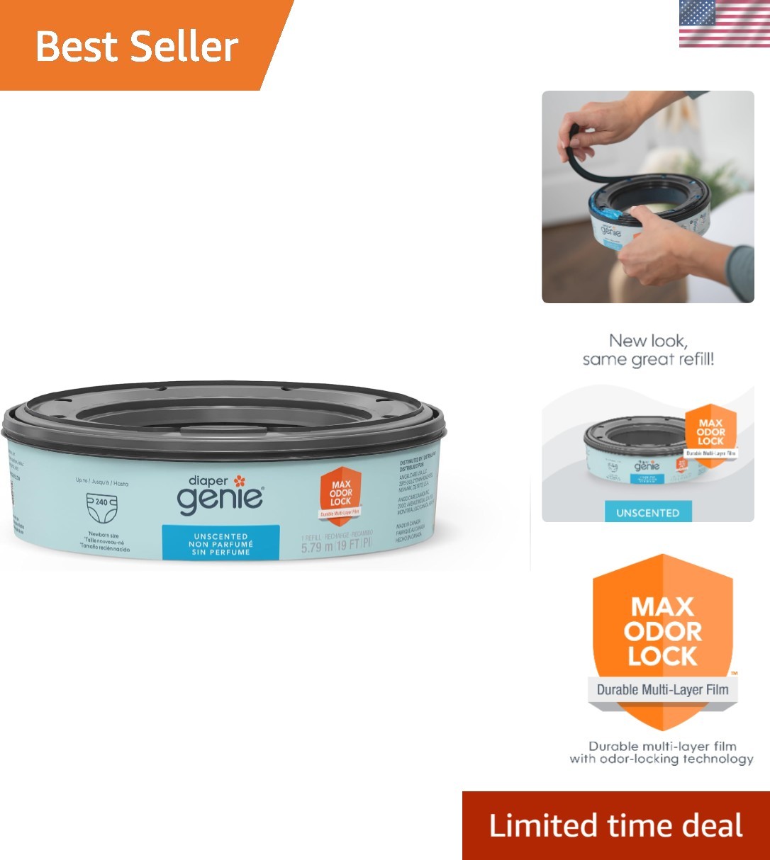 Discreet Opaque 240 Count Diaper Genie Refills - Perfect for Newborn Waste