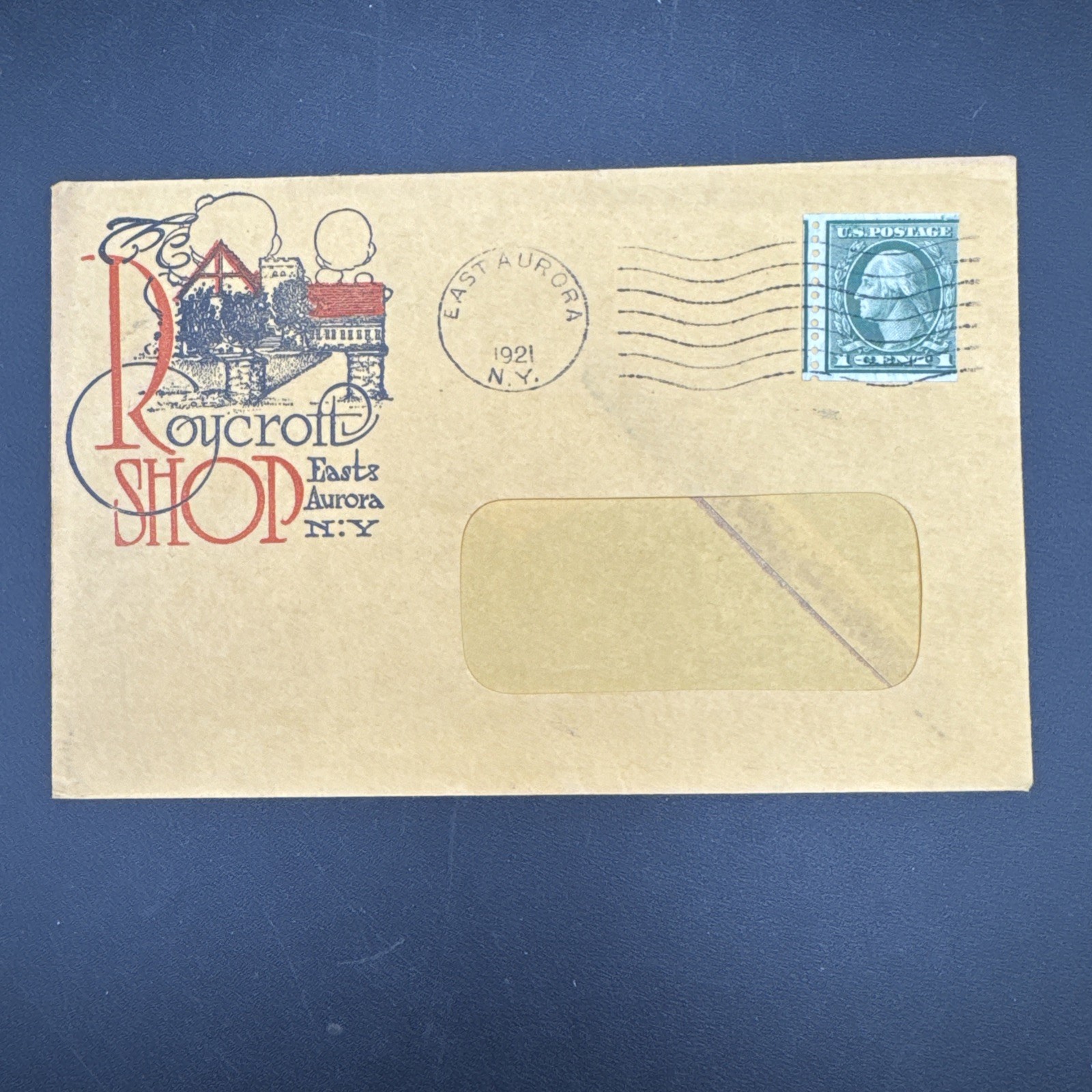 Rare 1921 Roycroft Shop Envelope East Aurora NY Arts & Crafts Movement Ephemera