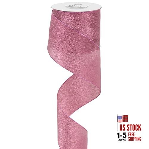  Metallic Ribbon 2.5 Inch Metallic Glitter Wired Ribbon Trim 2.5 inch Rose Gold