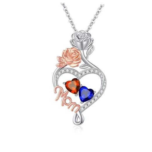Mom Love Heart Necklace for Women 14K Rose Gold/White 07-09-Jul-Sep Birthstone