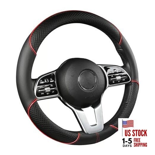 Car Steering Wheel Cover, Premium Nappa Leather Steering Wheel Black and Red
