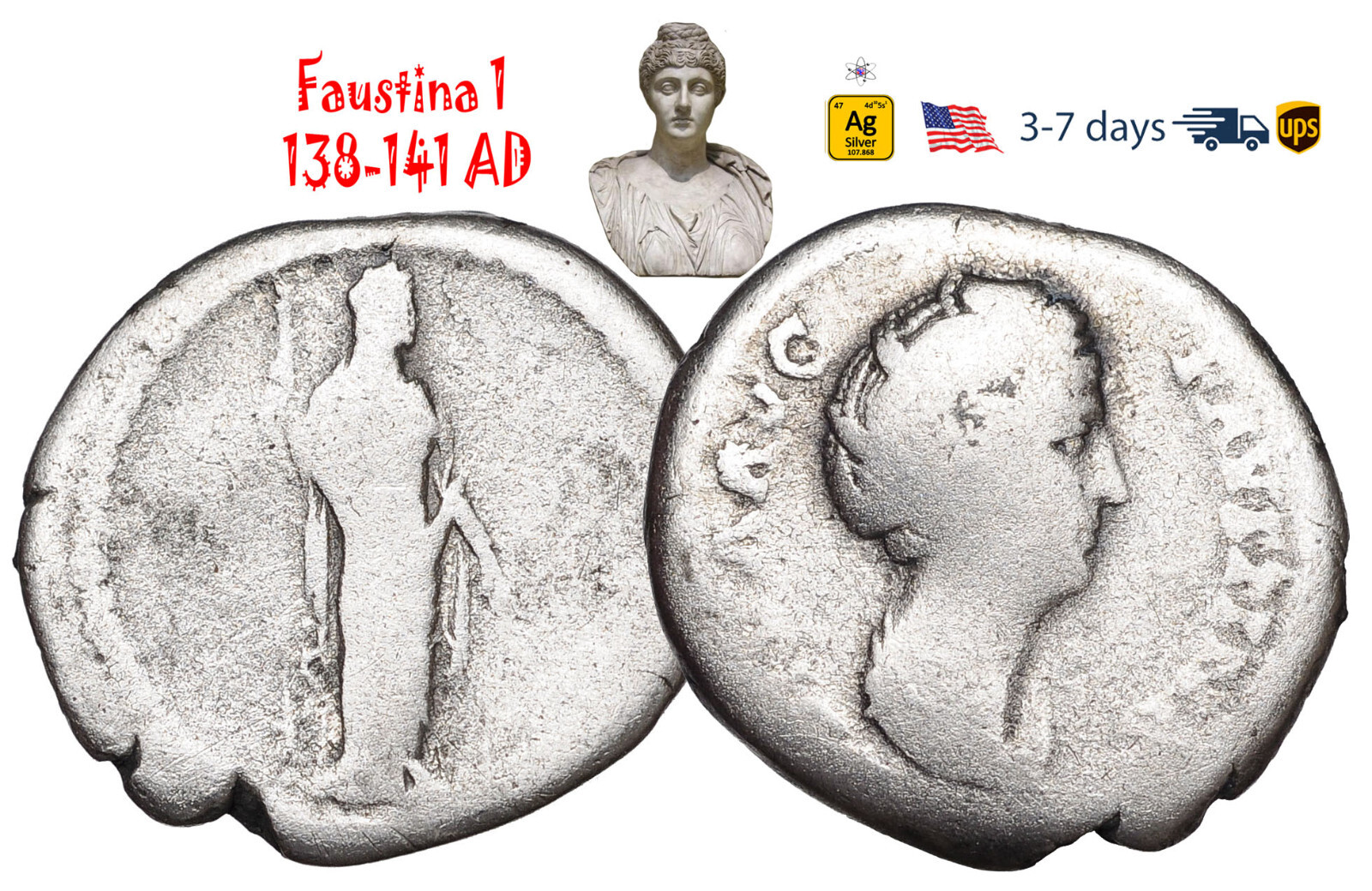 Ancient Roman Empire Coin Silver Faustina 1 138 141 AD Wife ANTONINUS PIUS#32269
