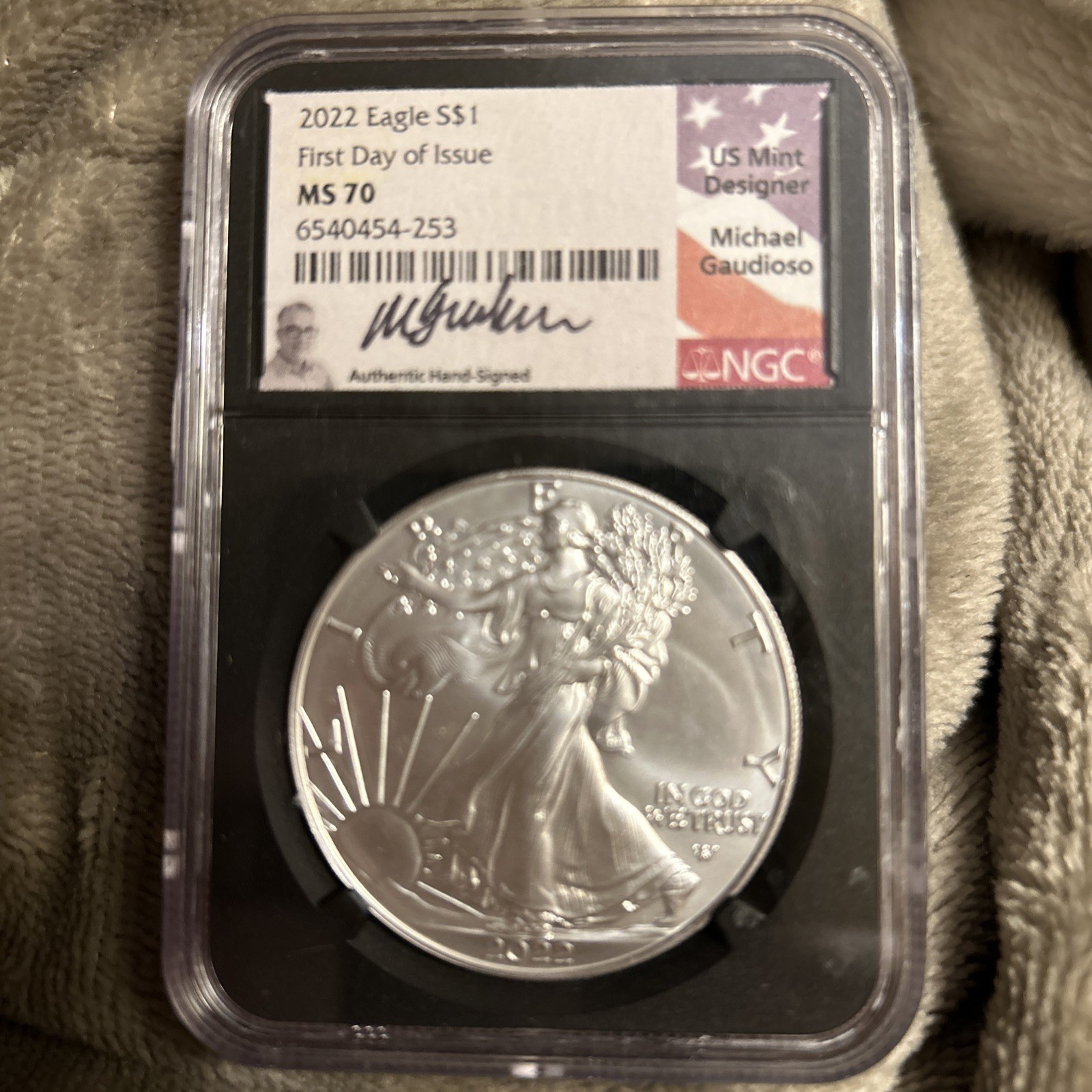 2022 American Silver Eagle NGC First Day of Issue MS70 Michael Gaudioso Signed